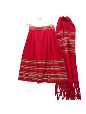 VTG Chamberlins Skirt Fringe scarf set Womens Waist 30 Red embellished Southwest